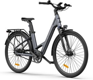 ADO E-Bike Air 28 Electric Bicycle, Electric Bikes Pedelec Belt Drive, E Bike 28 Inches, Moment Sensor, 1 Gear, Rear Motor, 345.00 Wh Battery, Ebike Women/Men, Pannier Rack, Lamp
