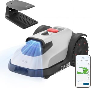 eufy C15 Robotic Lawnmower without Boundary Cable with Garage, up to 500 m², TrueVision, without RTK, No Signal Problems, Car Mapping, Safe for Hedgehogs, Intelligent Navigation, Precise Edge Mowing