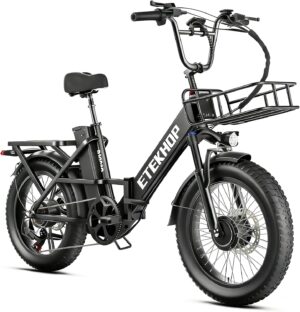 D20PRO Adult Electric Bicycle is Equipped with Single and Dual 36V 20A/42.4Ah Removable Batteries, 20 x 3.0 Inch Wide Tires, and Hydraulic Brakes