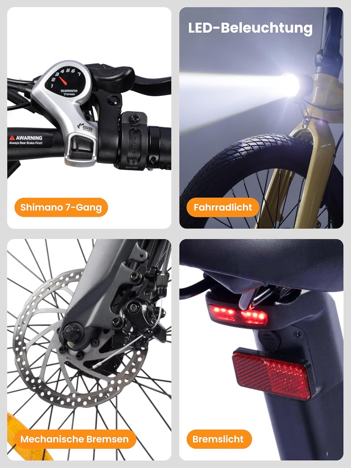 C10 E-Bike Folding Bike 20 Inch Only 18.6 kg Light 250 W Motor 345.6 Wh Battery Ebike with Shimano 7-Speed up to 100 km Range 25 km/h Pedelec with LCD Display, Ideal for (Copie) – Image 9