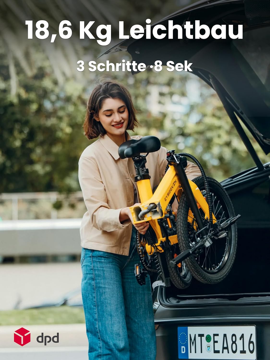 C10 E-Bike Folding Bike 20 Inch Only 18.6 kg Light 250 W Motor 345.6 Wh Battery Ebike with Shimano 7-Speed up to 100 km Range 25 km/h Pedelec with LCD Display, Ideal for (Copie) – Image 3